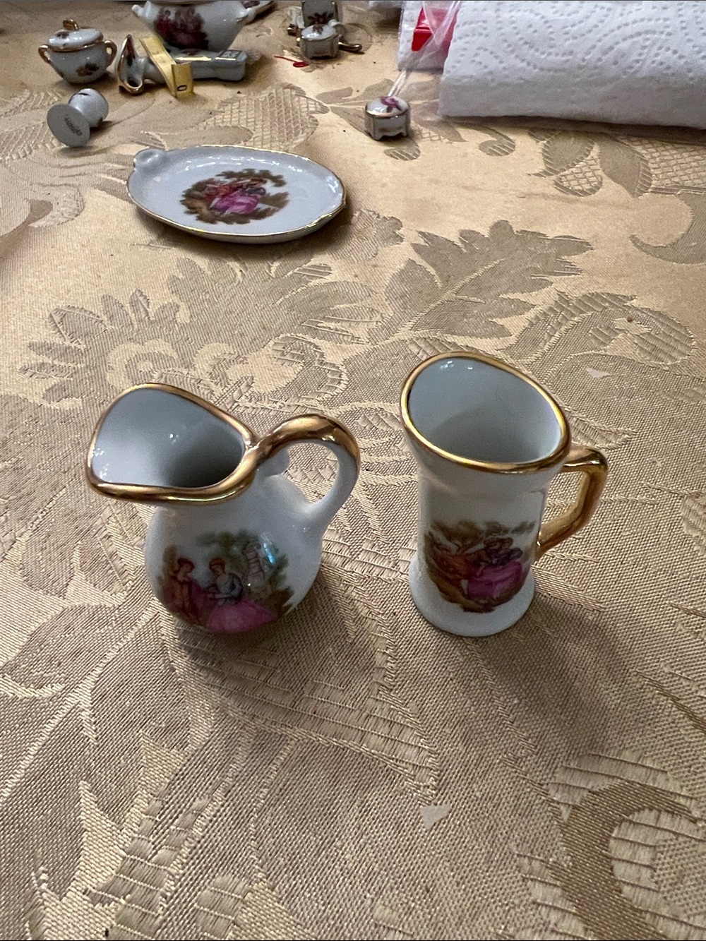 White Porcelain Creamer vase and pitcher with Gold Trim and Victorian charm